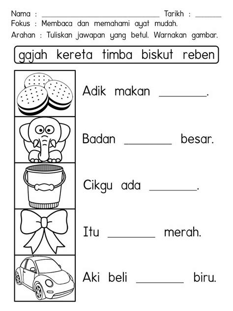Lembaran Kerja Prasekolah Bahasa Melayu Menulis Ayat Mudah 2da Images