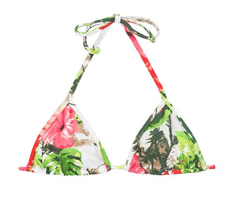 Bikini Tops Pink And Green Floral Triangle Top Soutien Sossego Micro