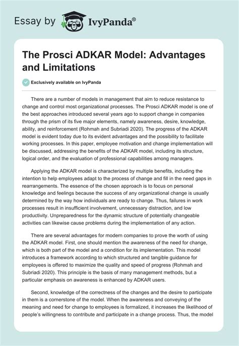 The Prosci Adkar Model Advantages And Limitations 900 Words Report