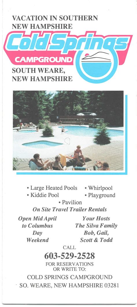 Cold Springs Campground, South Weare, New Hampshire brochure, good