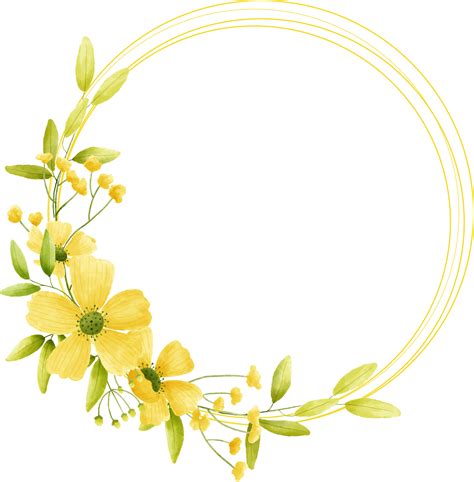 Circle Frame Yellow Flower Floral Watercolor With Gold Circle 11306386 PNG