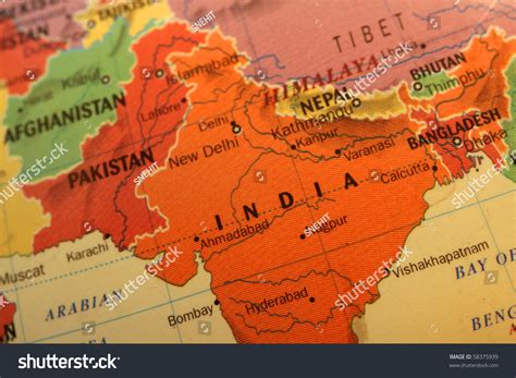 Colorful India Map On Globe Close Stock Photo 58375939 Shutterstock
