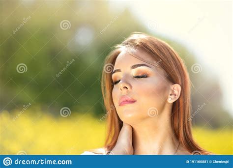 Charming Young Woman Touching Her Perfect Neck Stock Image Image Of
