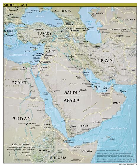 Large Scale Detailed Political Map Of The Middle East With Relief