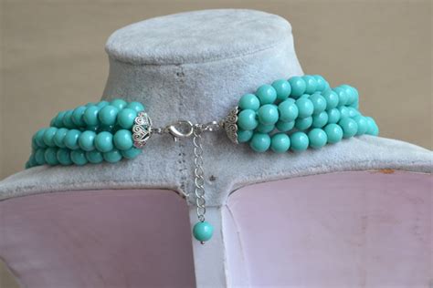 Turquoise Pearl Necklace Glass Bead Necklacechoker Etsy