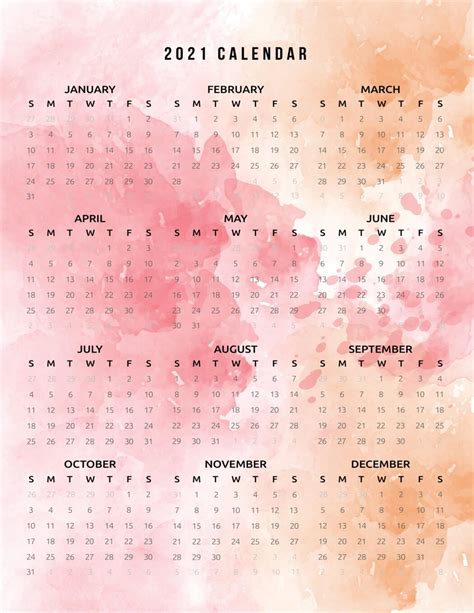 Printable 2021 Year Calendar World Of Printables