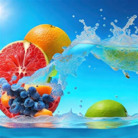 Un Cielo Azul Est Detr S De Un Racimo De Frutas Y Un Chorrito De Agua