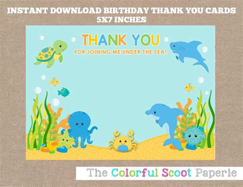 Instant Download Under The Sea Thank You Cards Under The Sea