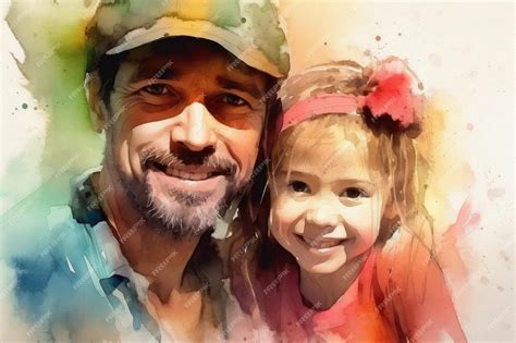 Premium Ai Image Watercolor Illustration Of Father And Daughter