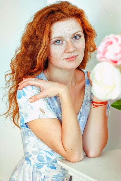Premium Photo Portrait Of Cute Happy Redhead Woman With Freckles