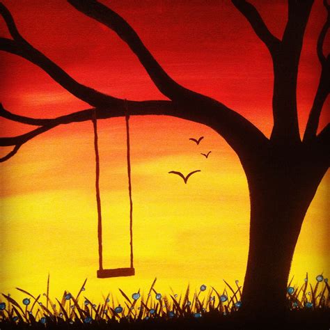 Sunset Swing Painting Swing Painting Cute Canvas Paintings Canvas