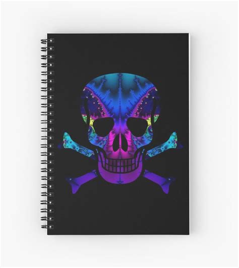 Vibrant Fractal Skull Art Spiral Notebook By Chaosemporium Skull Art