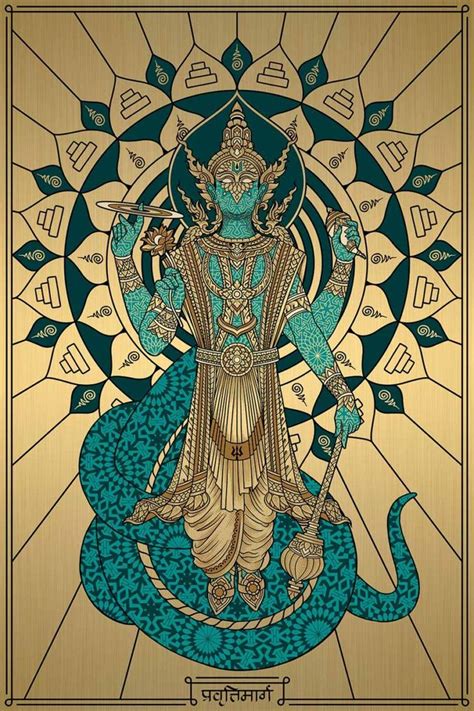 An Image Of The Hindu God In Blue And Gold Colors On A Brown Background With Intricate Designs