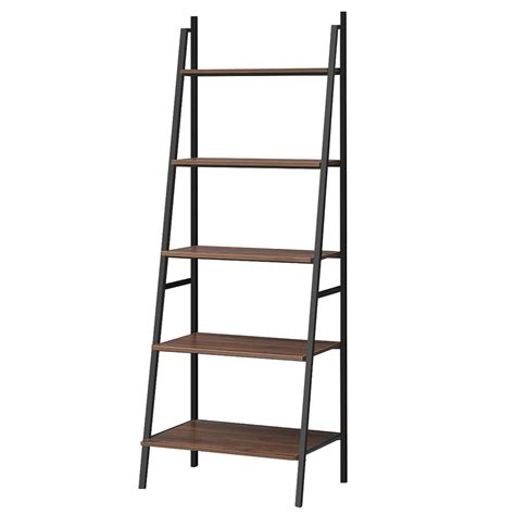 Costway Industrial Ladder Shelf Rustic 5 Tier Leaning Bookshelf Wood