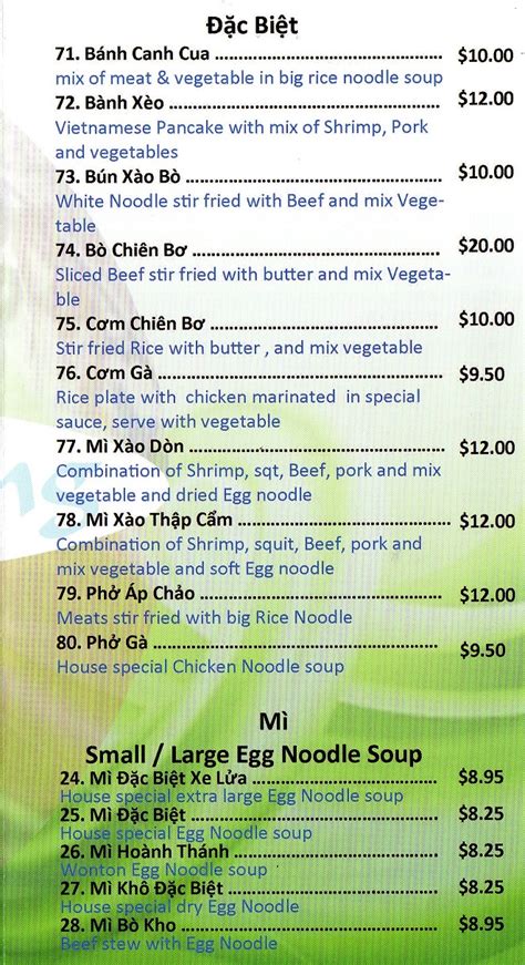 Menu Pho Soc Trang