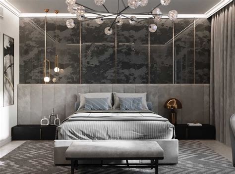 Luxury Grey Bedroom Decor With Extended Channel Tufted Headboard Grey
