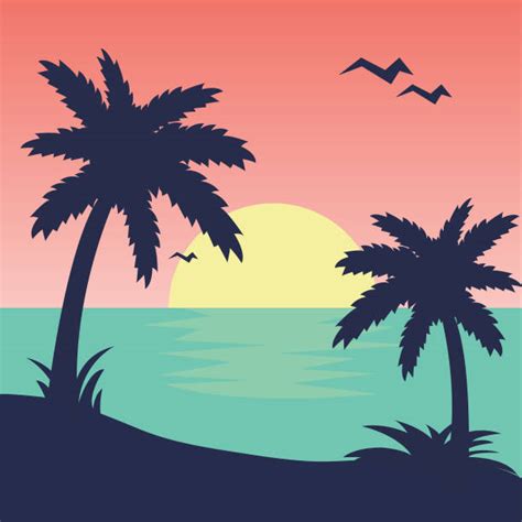 Clip Art Of Sunset Palm Tree Illustrations Royalty Free