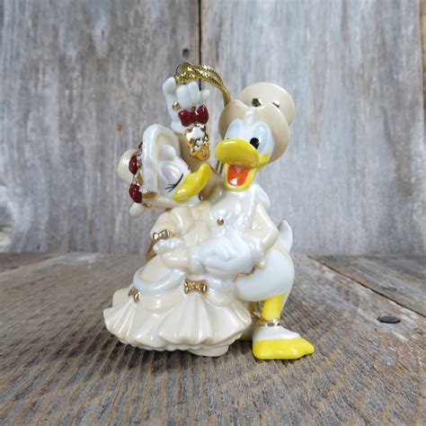 Donald And Daisy Duck Ornament Under Mistletoe Disney Gold Etsy