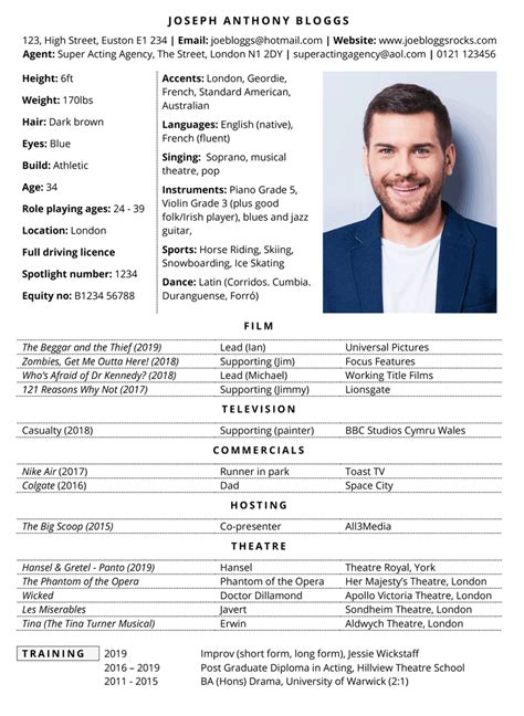 Acting Cv Template With Example Content Free Microsoft Word