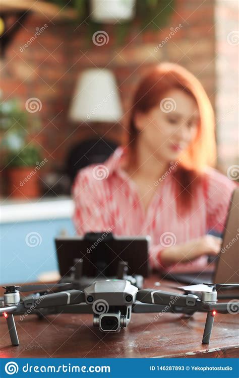 girl with flying drone stock image image of shirt drone 146287893