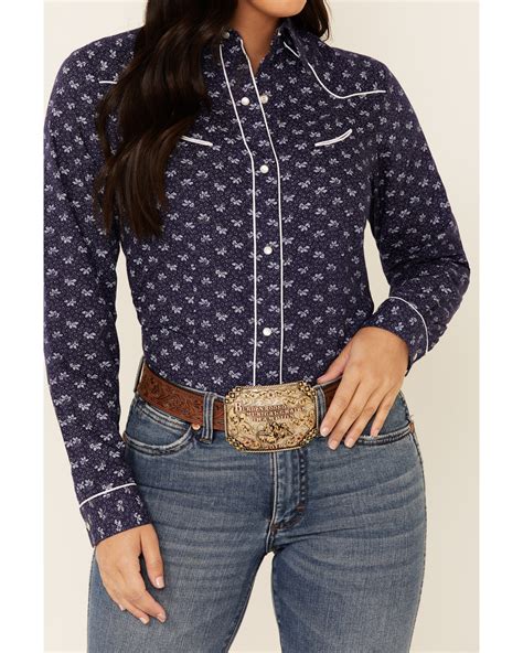 Roper Women S Blue Classic Floral Print Long Sleeve Snap Western Core