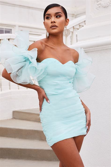 light blue sweetheart organza ruffle sleeve mini dress in 2021 mini dress with sleeves mini