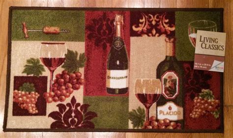 Kitchen accents and furnishings feature grapevines, wine bottles, and grape clusters. Wine Grapes Kitchen Accent Rug / Mat, Green Red, 18 x 30, NEW #HomeDynamix… | Area rug decor ...
