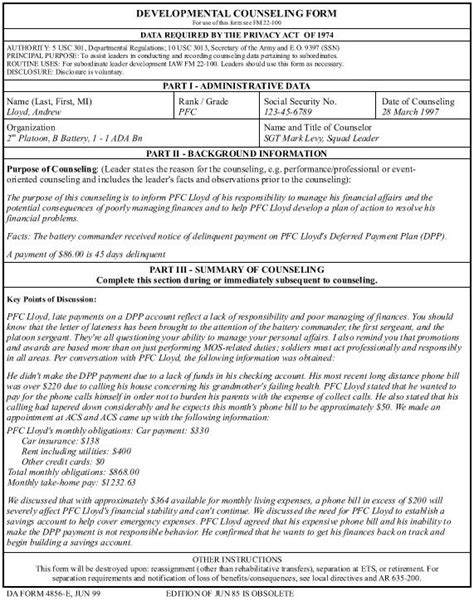 Army Inishal Counseling Form Fillable Printable Forms Free Online