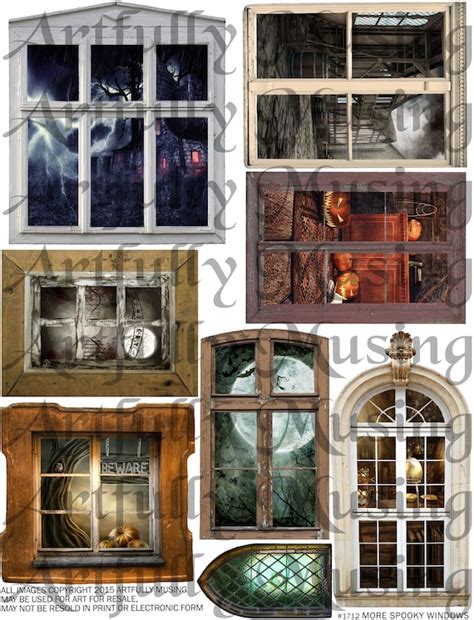 More Spooky Windows Halloween Collage Sheet Digital Printable Etsy
