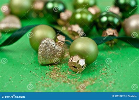 Christmas Ornaments In Various Green Tones Stock Photo Image Of