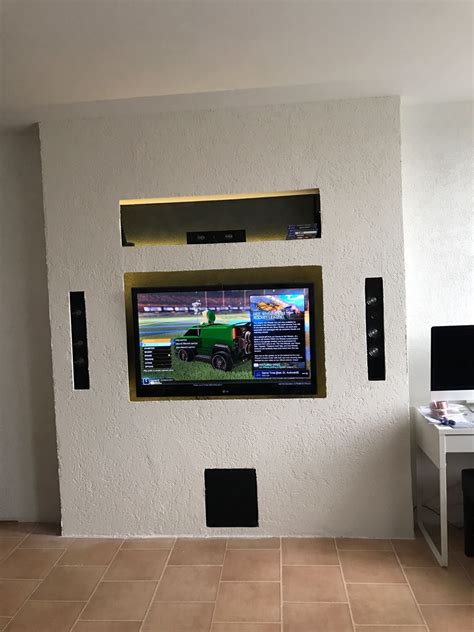 Diy Tv Wall Unit Inside The Wall 1 Tv 47 2 3 Speakers