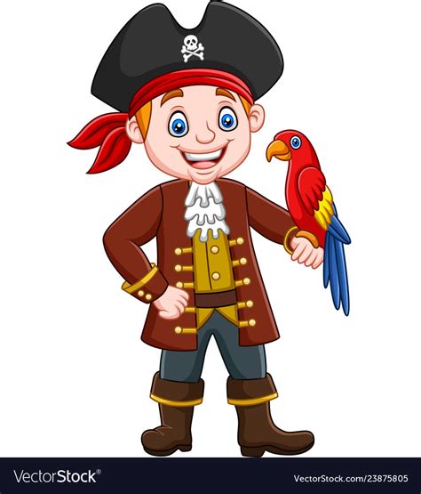 Cartoon Captain Pirate With Macaw Bird Royalty Free Vector