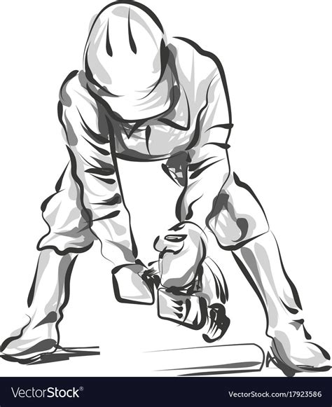 Line Sketch Construction Worker Royalty Free Vector Image