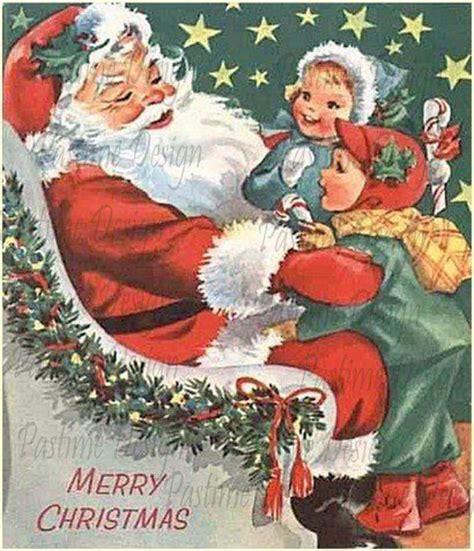 Vintage Christmas Cardsanta 1950s Vintageinstant Downloadsanta Image