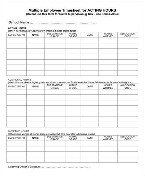 Multiple Employee Timesheet Template For Your Needs