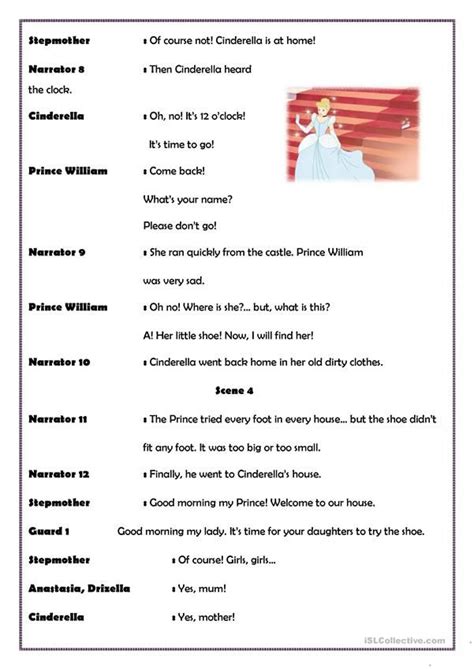 Cinderella - English ESL Worksheets | Play scripts for kids, Reading