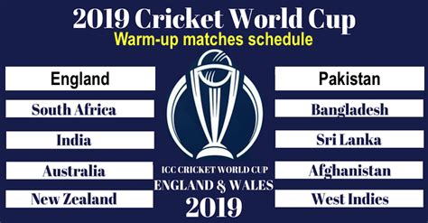 Icc Cricket World Cup 2019 Warm Up Matches Complete Schedule Dates