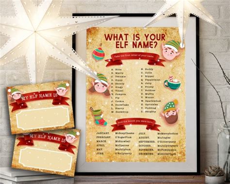 Whats Your Elf Name 8 X 10 Christmas Party Game Printable
