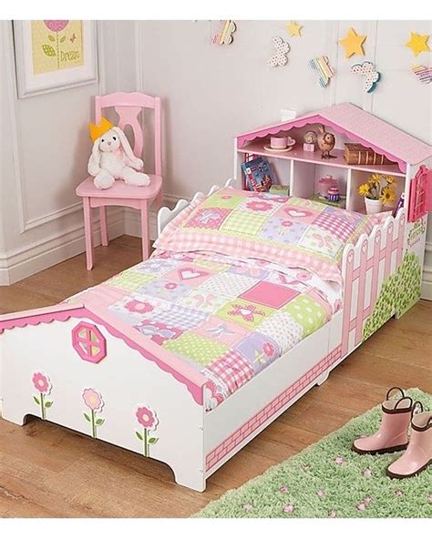 You can also make it a point to spend time with him at night before he goes to bed. KidKraft Dollhouse Toddler Bed with Storage Space - Wood girl