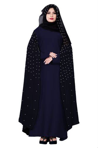 Womens Nida And Chiffon Abaya Burka With Pearl Work And Hijab Scarf