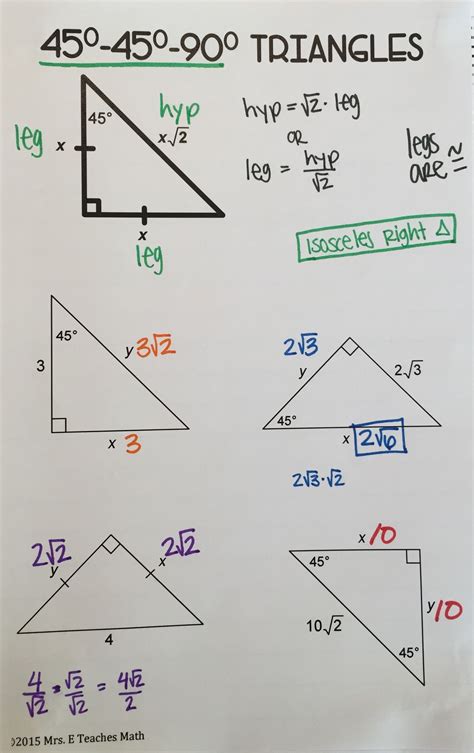 Special right triangles interactive notebook page