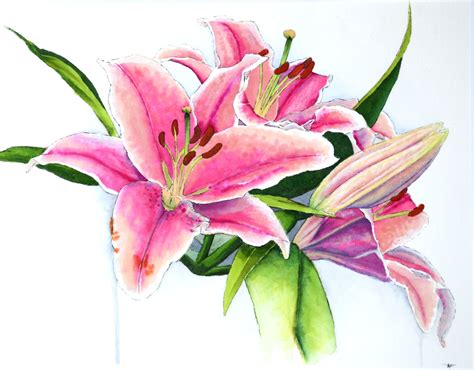 Pink Lilies 8 X 10 Original Watercolor Etsy