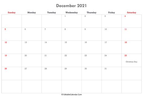 December 2021 Calendar Templates