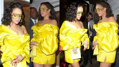 Yellow Look Rihanna Looks Sensational In A Neon Yellow Silk Mini Dress