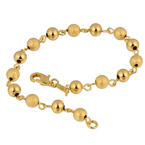 Trend Womens Gold Ball Chain Bracelet 24k Yellow Gold Color 6mm Beads