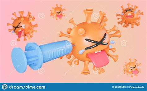 Crying Cute Orange Colona Virus Character Being Injected With Syringe