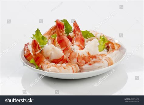 Steamed Jumbo Headless Shrimps Deli Leaves Stock Photo 762741652
