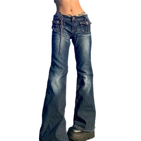 Xingqing Y2k Low Rise Cargo Jeans Retro Denim Flared Pants Harajuku Women Denim Wide Leg