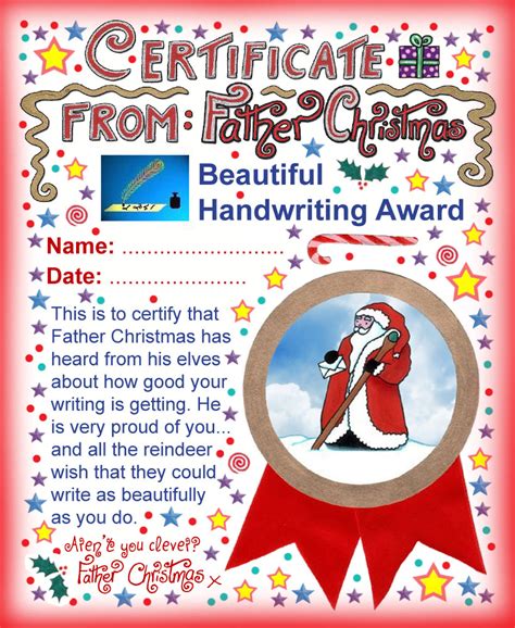 Father Christmas Certificate Award For Beautiful Handwriting Rooftop