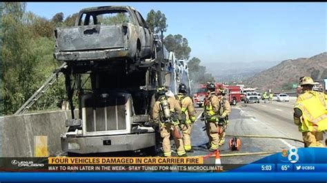 Four Vehicles Damaged In Car Carrier Fire On Interstate 15 Cbs News 8
